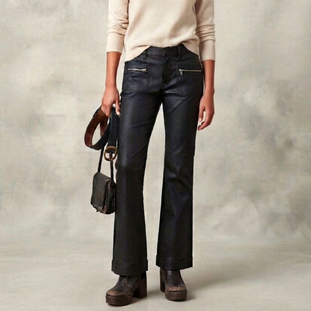 Kut From The Kloth Kelsey Flare Pants 6P 29 Black Coated Faux Leather Jeans NWT